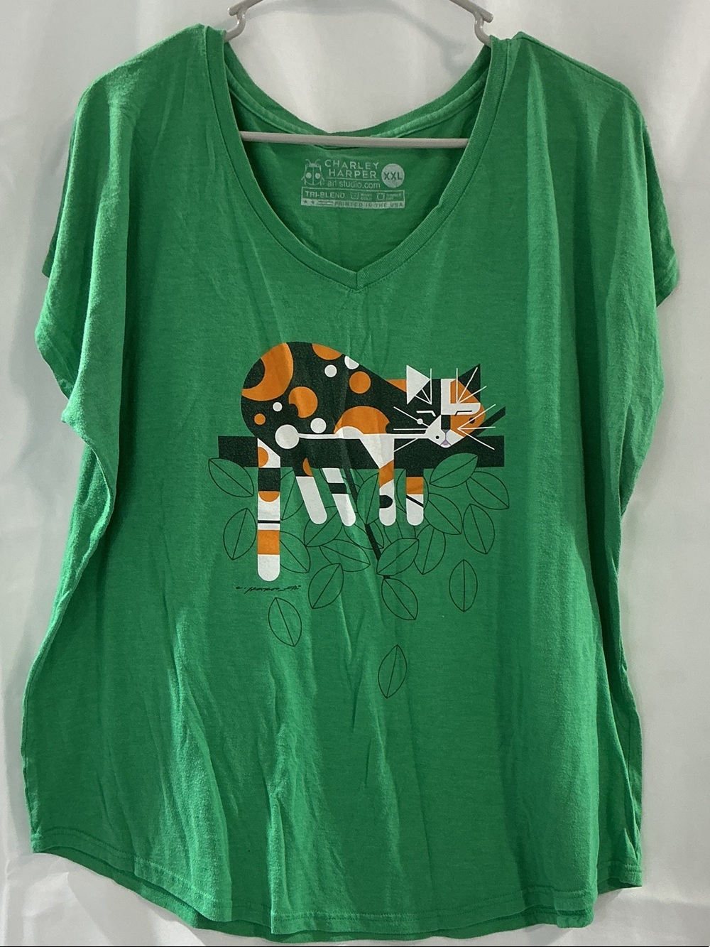 Charley Harper Green Short-Sleeve Cat Graphic Tee